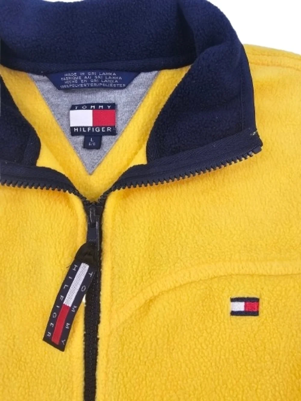Vintage 90s Tommy‎ Hilfiger Full Zip Fleece Vest Men's L Yellow Red White Blue